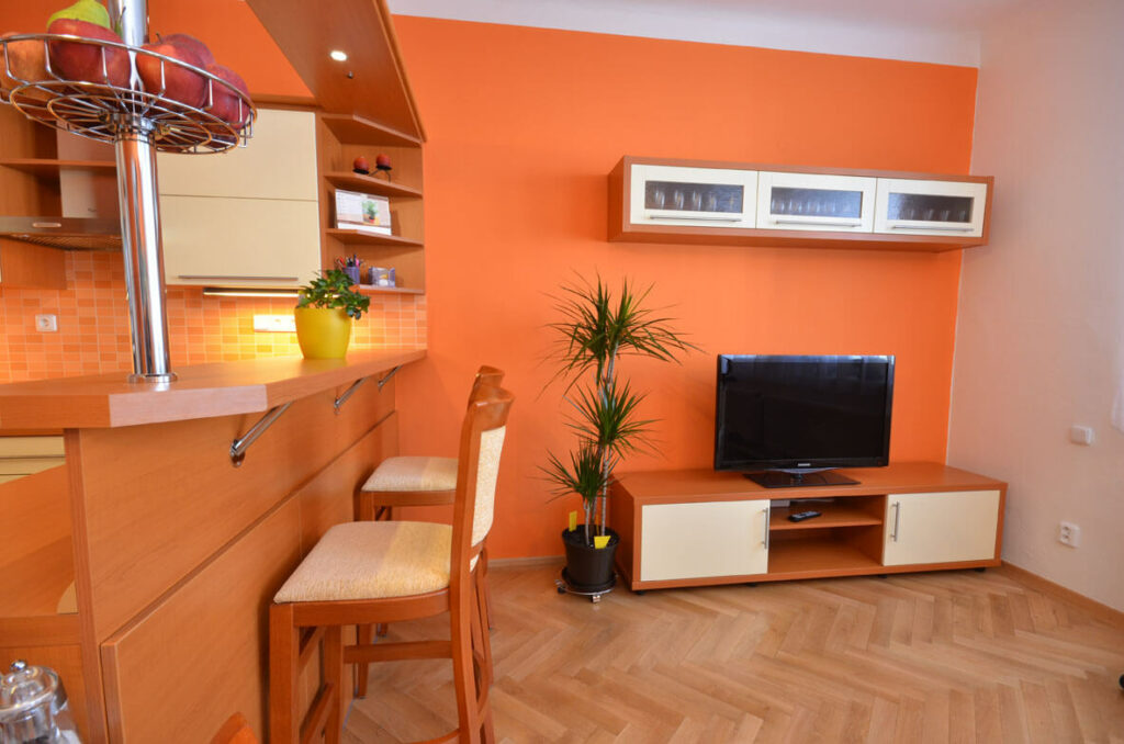 Oranžový interiér s kuchyní 4